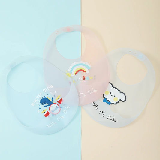 Baby Bibs Waterproof Stuff Cute Cartoon Animal Printed Kids Bib Girl Boy Adjustable Soft Silicone Bib Baby Feeding Stuff